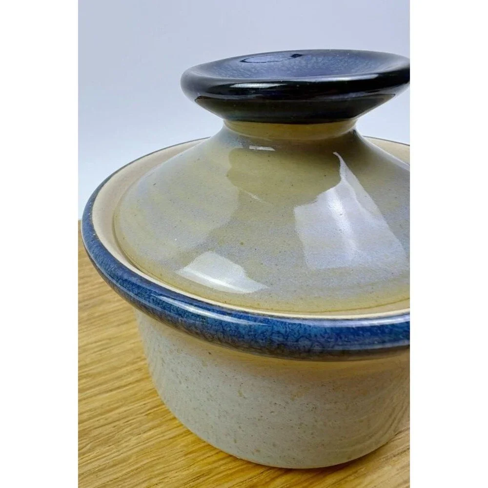 VTG Made in Portugal Stoneware Egg Cooker Vented Ceramic Pot Blue Reactive Glaze